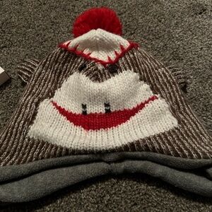 Crochet Sock Monkey Knit Big Kids Knit Ski Hat Beanie Pom Pom beanie